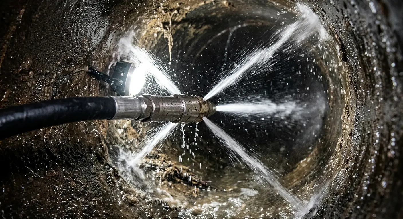 High-pressure hydro jetting nozzle cleaning sewer pipe for Storm Drain Cleaning in Monson